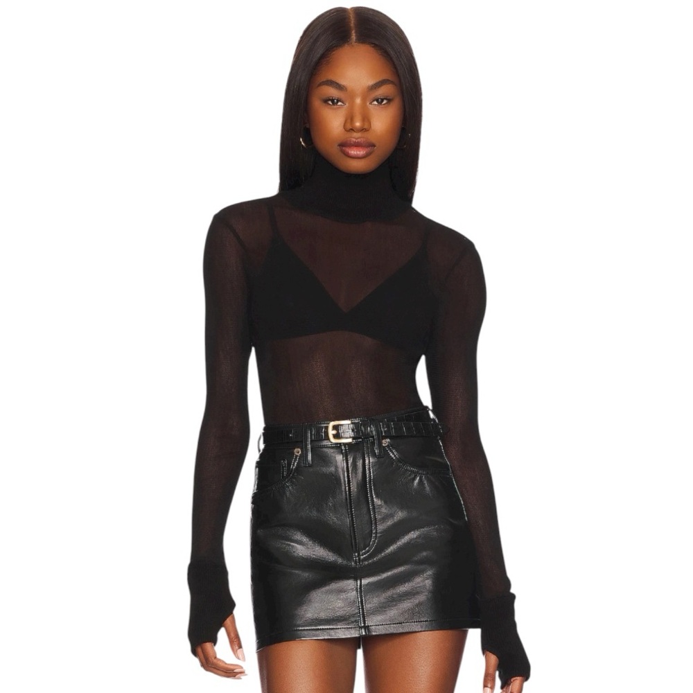 Enza Costa Mesh Cuffed Turtleneck, Black, Sz. S